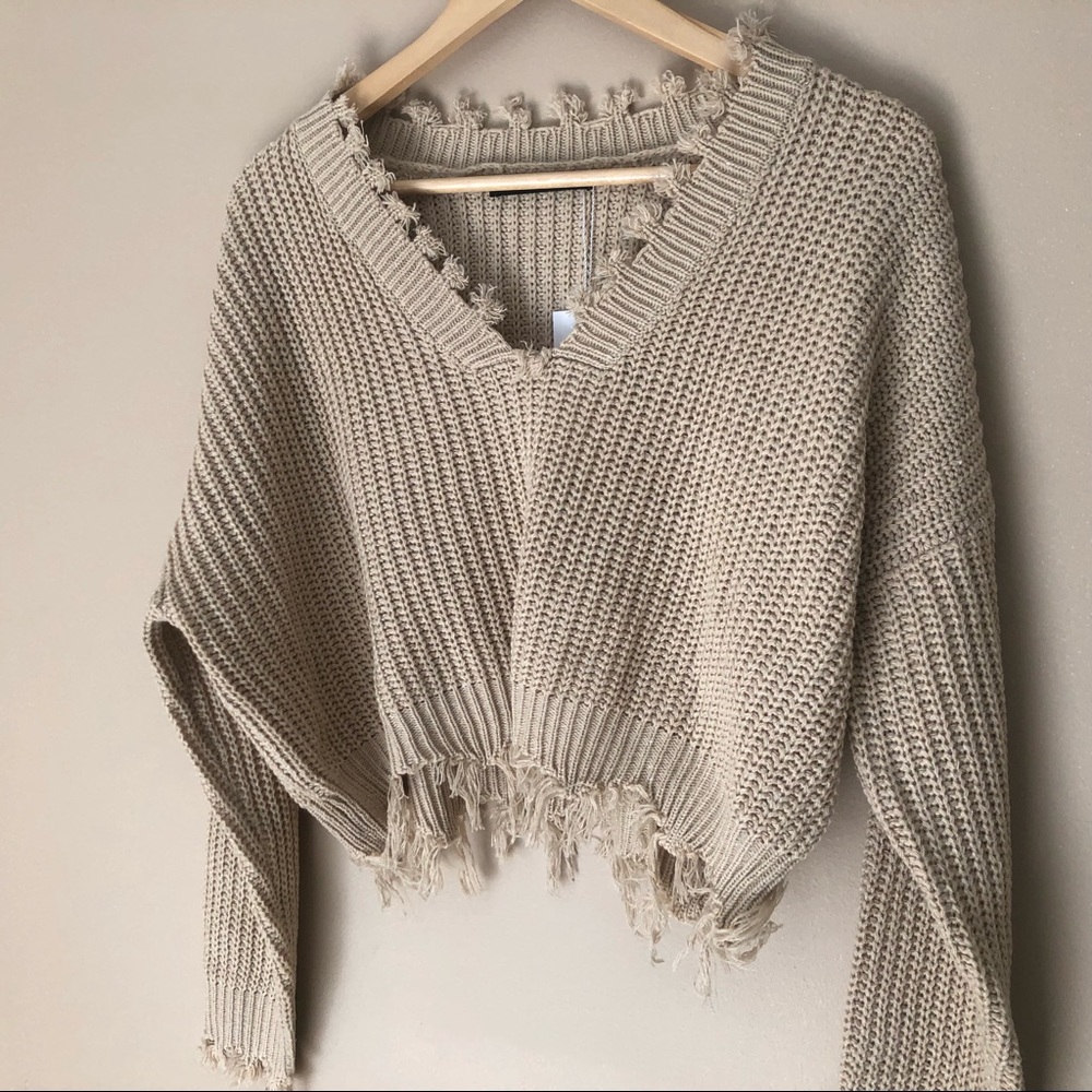 Frayed Tan Sweater - Picture 2 of 8